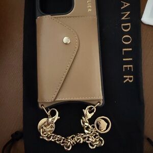 Bandolier Maya Brown iPhone 15 pro Case with Gold Chain